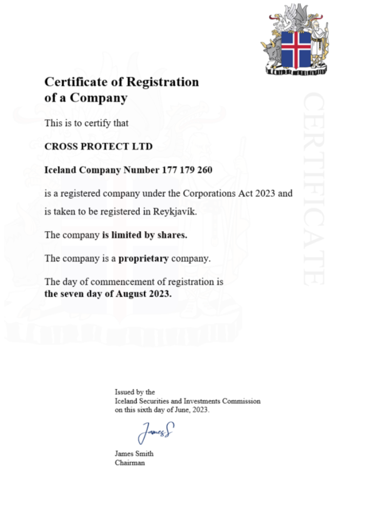 Iceland certificate of registration Word and PDF template